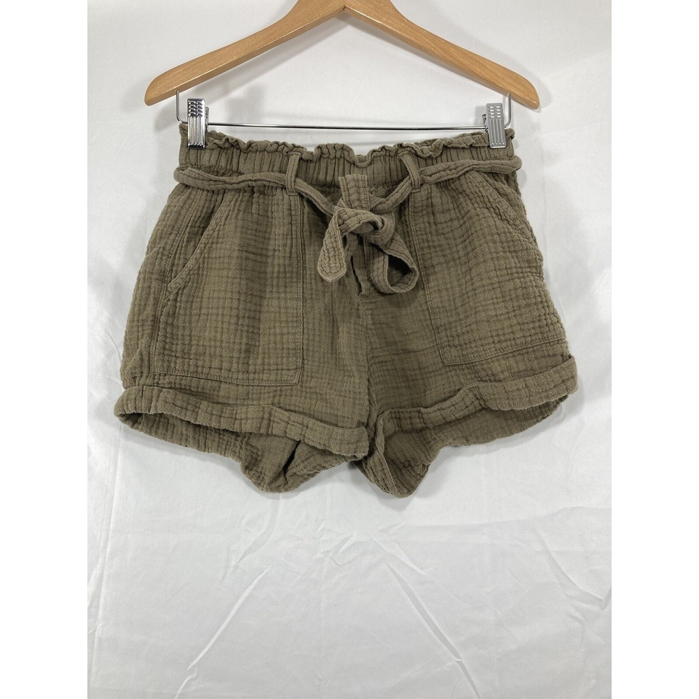 Aerie Women's Brown Gauzy 100% Cotton Belted Shorts Pockets Boho Casual Sz S/p